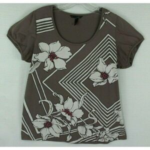 Soma Top M Floral Puff Short Sleeves Scoop Neck Cotton Mauve Womens